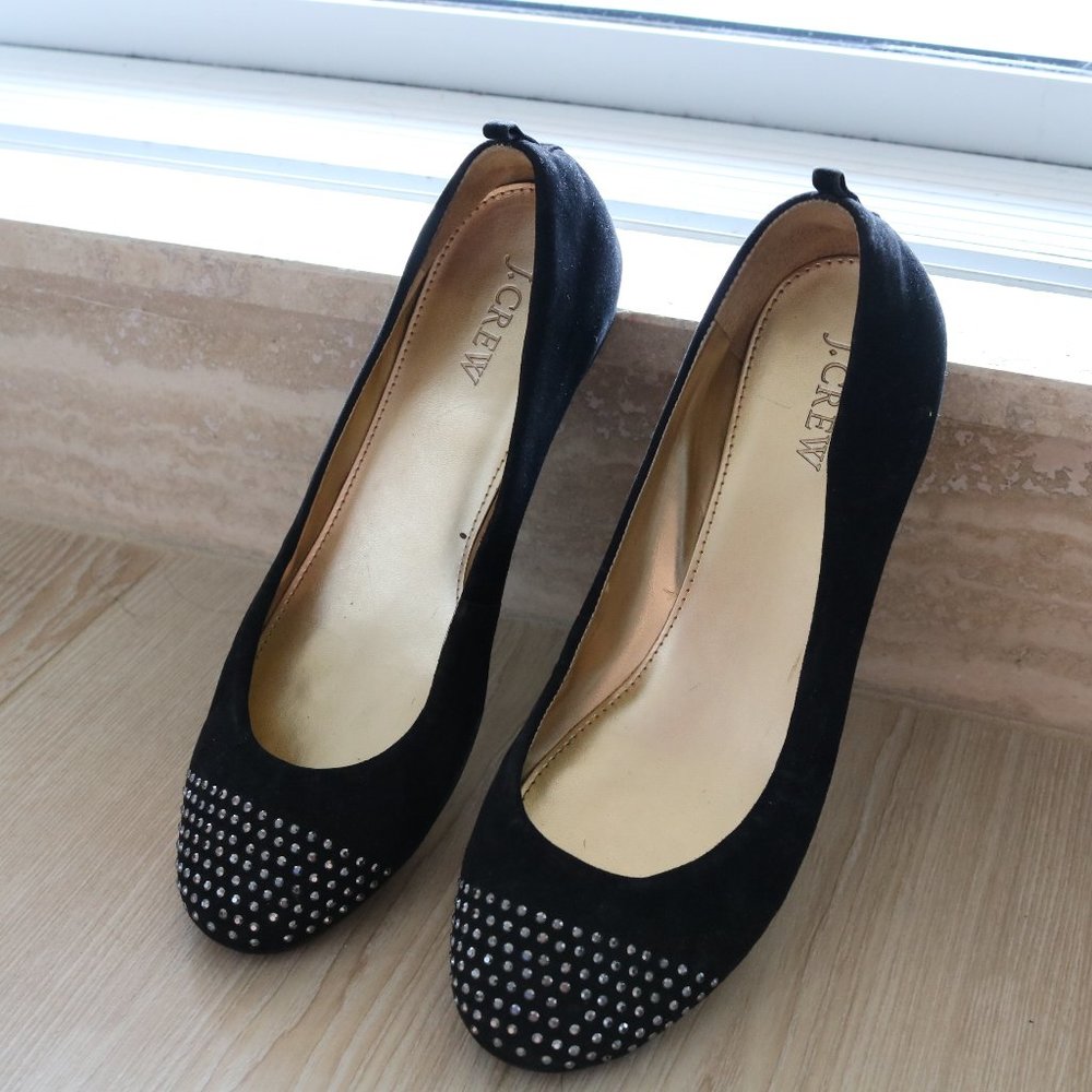 J. Crew Black Suede Rhinestone Flats